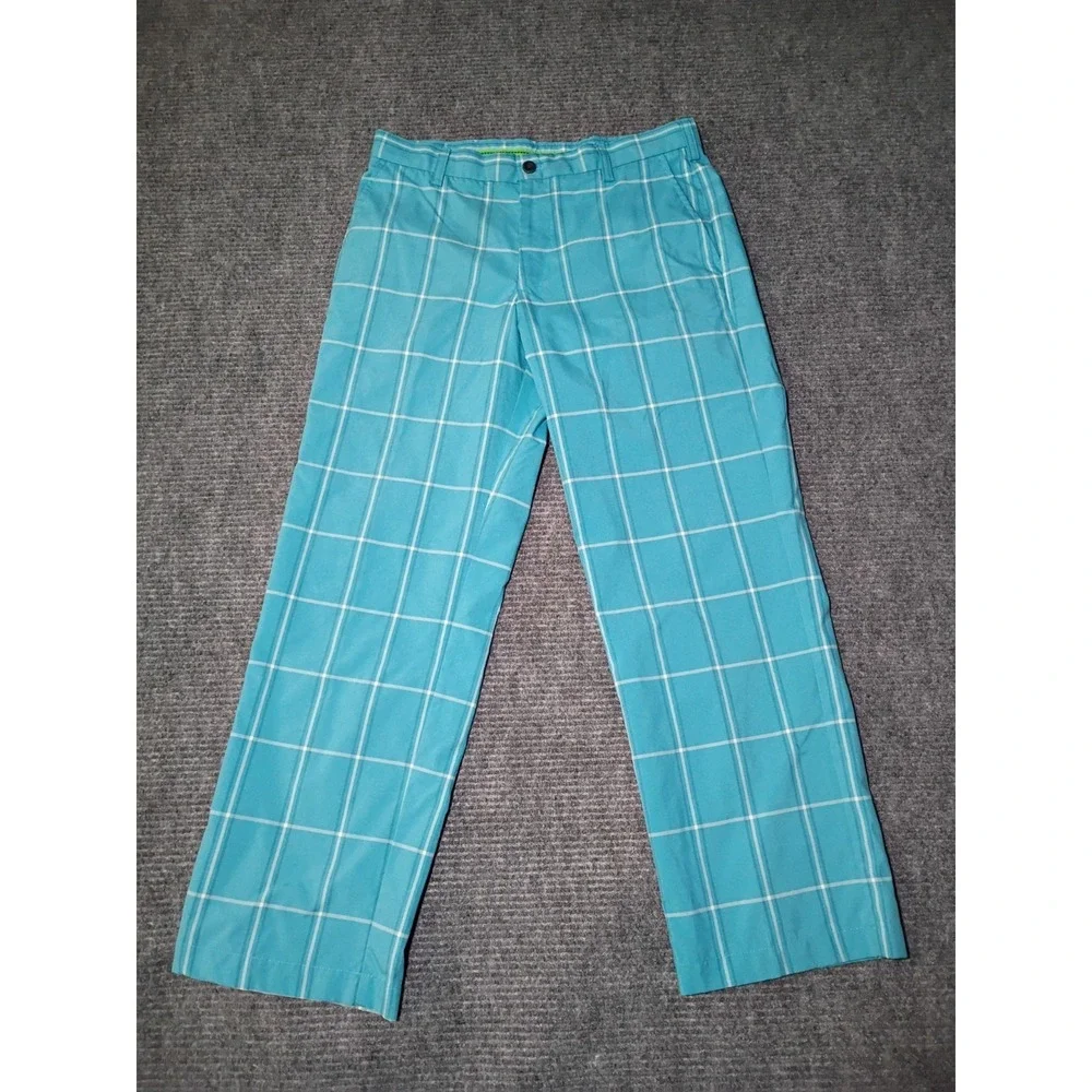 Izod Golf Men's Checkered Golf Turquoise And White Plaid Pants Size 32x30